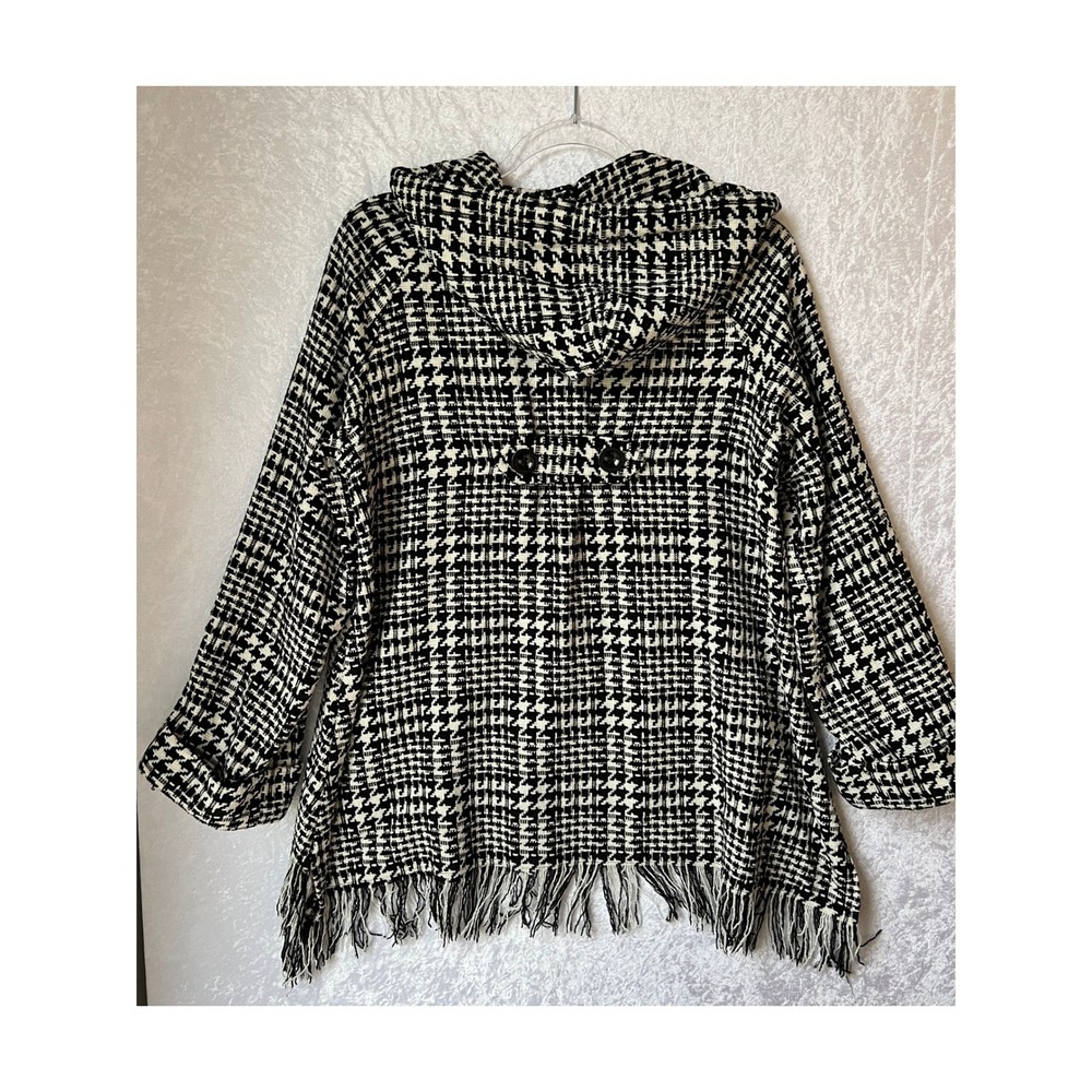 For Cynthia Houndstooth Hooded Fringe Jacket Women's Size Small - Picture 2 of 13